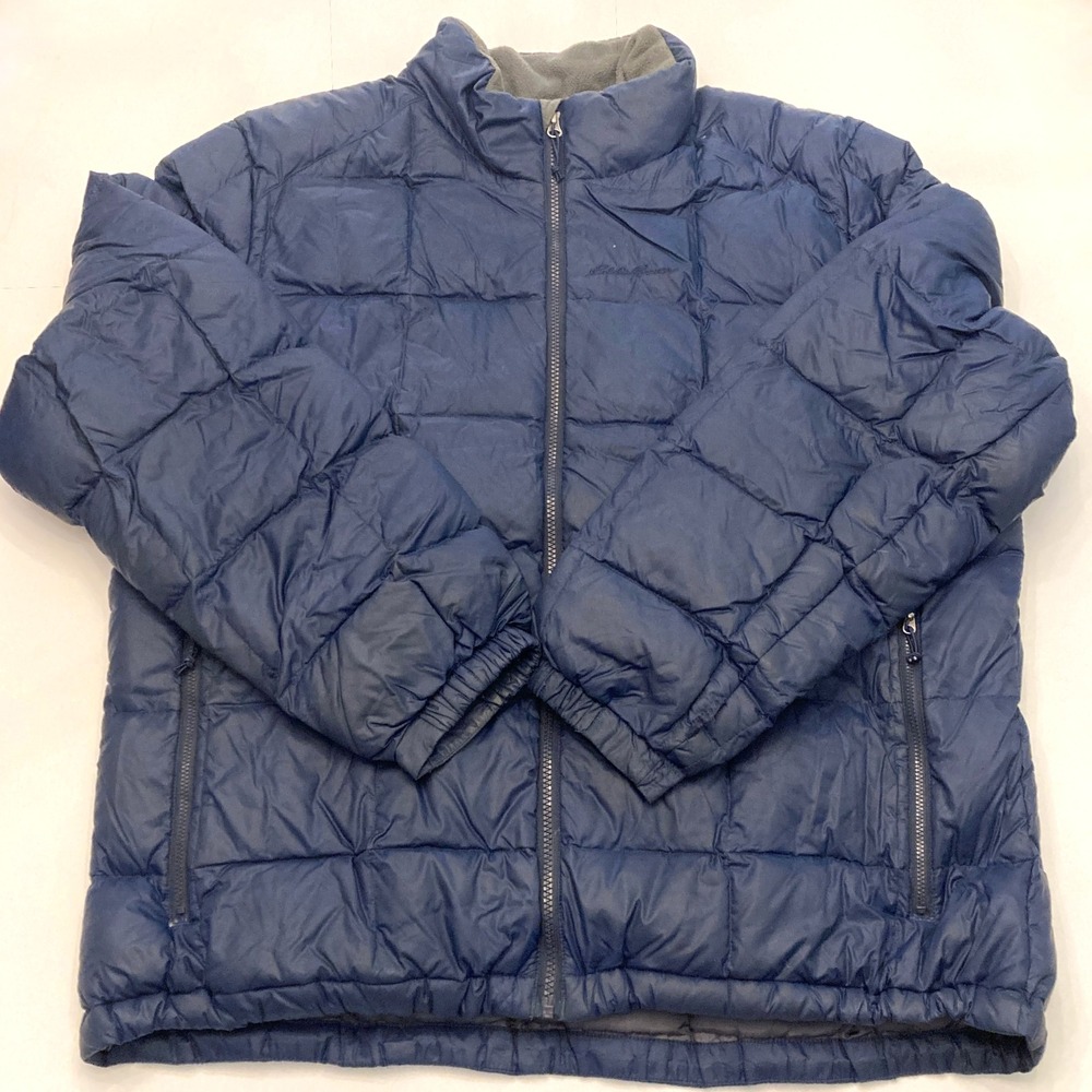 Eddie Bauer Down Puffer Jacket Coat Mens XL Navy Blue Toggle Cinch Bottom